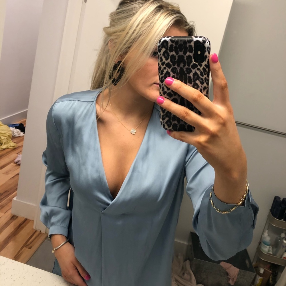 H&M blue silk blouse 🦋
